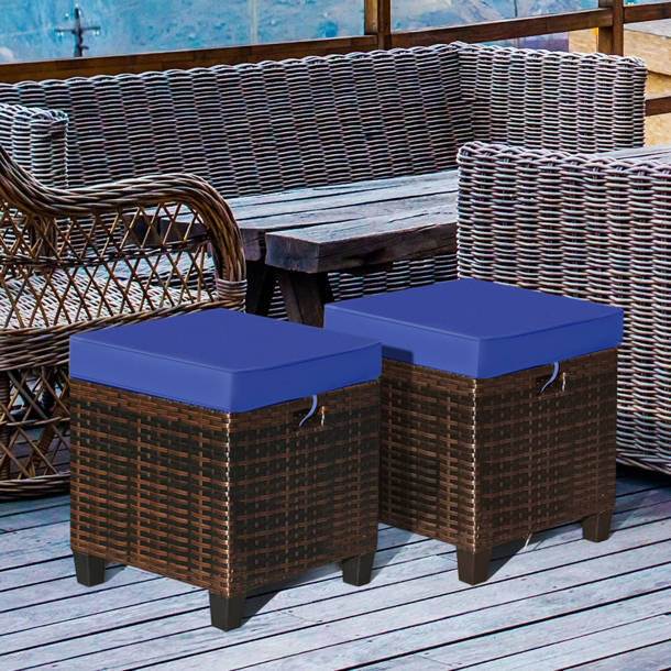 Lark Manor Anishia Wicker Outdoor Ottoman with Sunbrella® Cushion ...